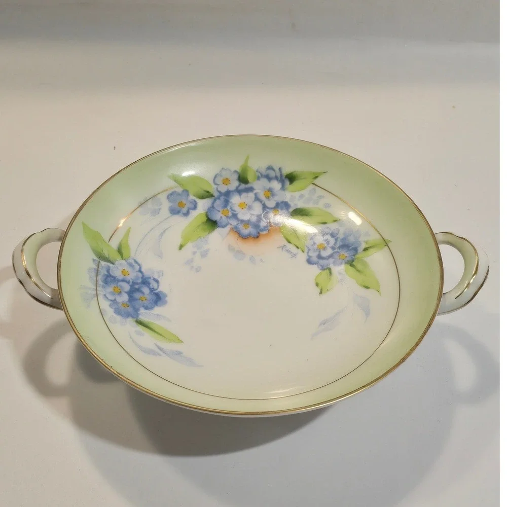 Vintage PT Bavaria Hand Painted Forget Me Not Porcelain‎ Candy Dish Signed Rösch
